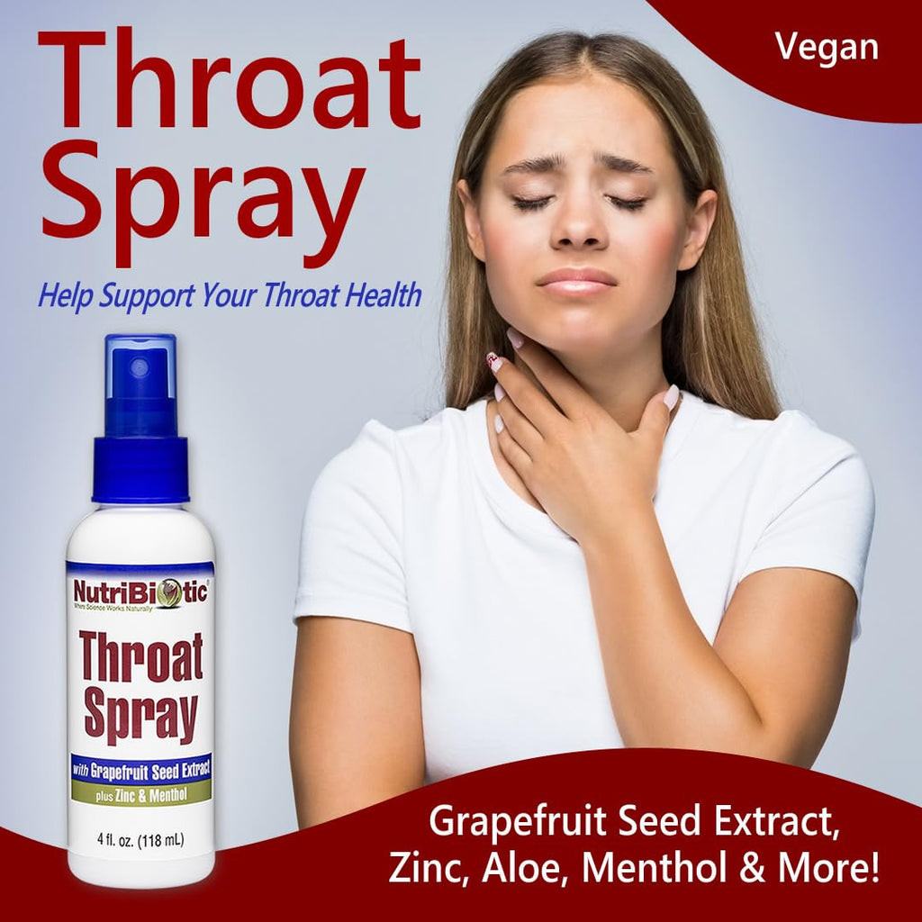 NutriBiotic - Throat Spray with GSE, 4 Fl. Oz | Gentle and Soothing Sore Throat Support with Grapefruit Seed Extract, Zinc & Men