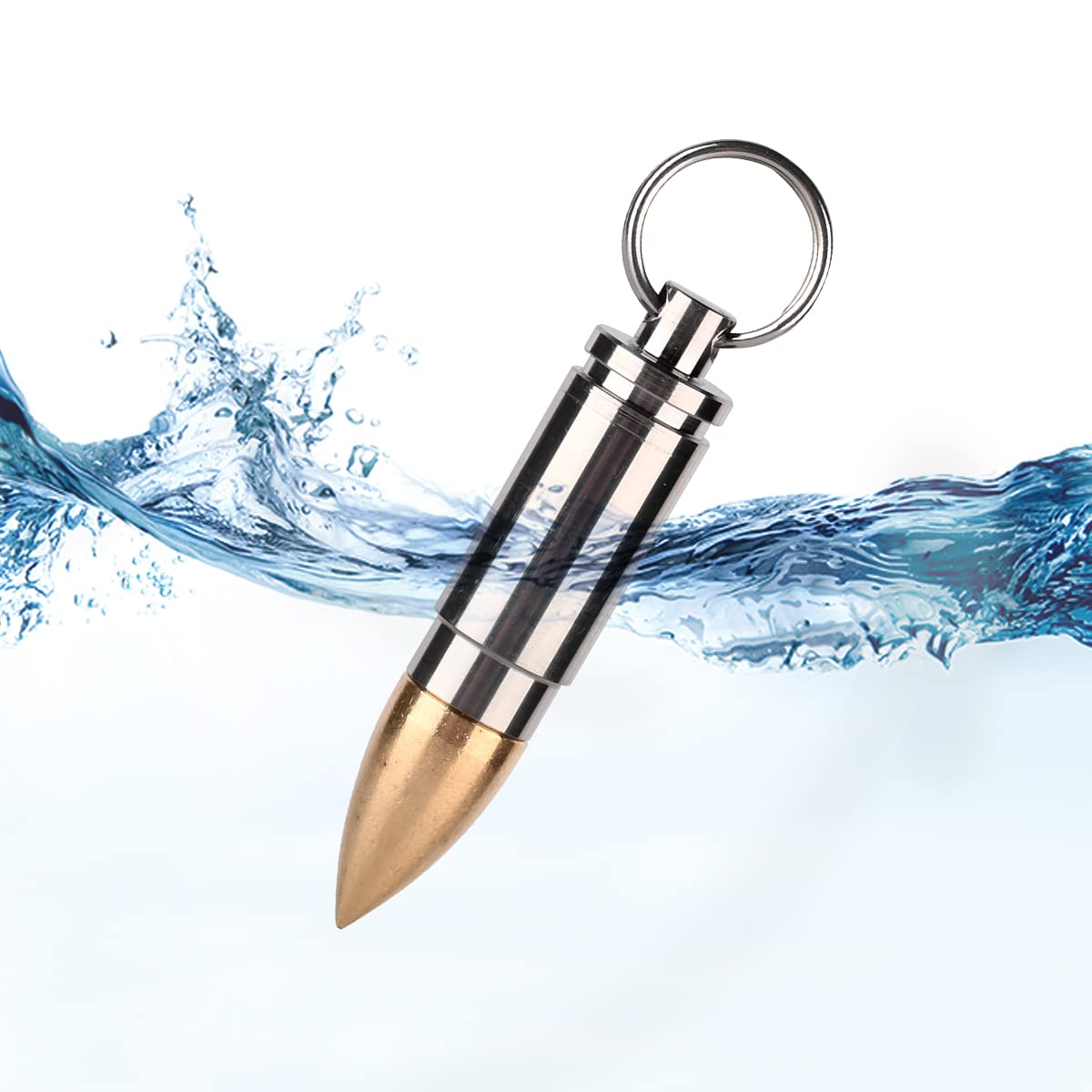 NHDT SW801 Keychain Pill Holder, Portable Brass and Titanium Waterproof Pill Box Container for Purse or Pocket or Necklace, Mini