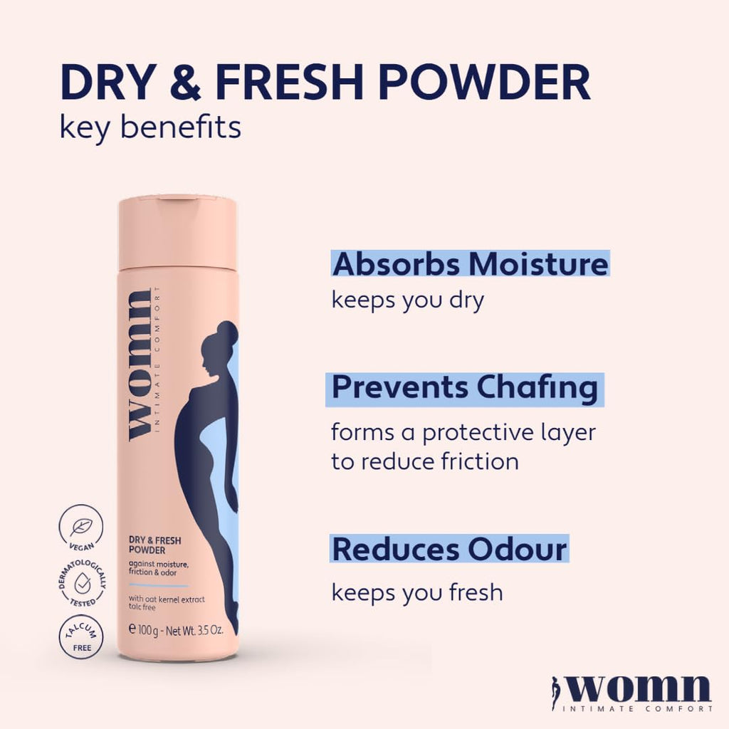 womn Intimate Comfort Dry & Fresh Powder - Talc-Free Body Powder Against Moisture, Chafing & Odor, 3.5 Oz