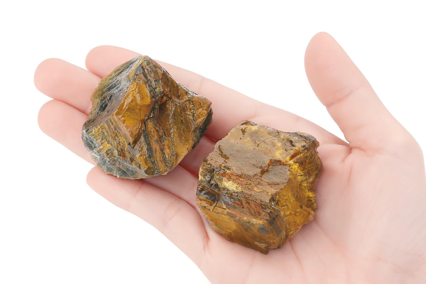 NUKAYAI 2Pcs Tiger Eye 1.8-2.2 Large Raw Crystals Stones Rough Rocks Tiger Eye Stone Healing Crystal for Wicca Reiki Wrapping DI
