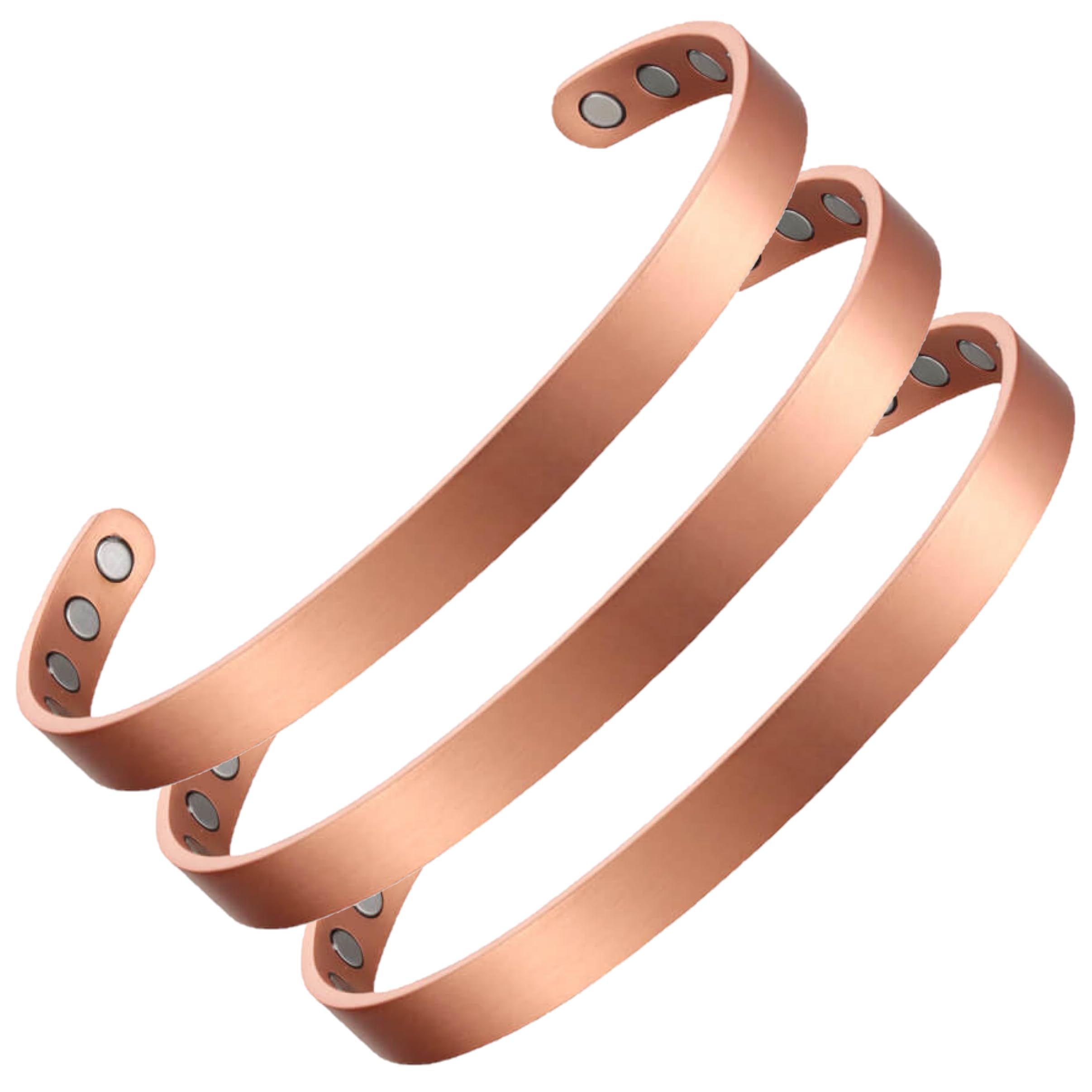 Earth Therapy - The Original 100% Pure Copper Minimalist Bracelet with Ultra Strength Magnets - 3 Cuff Value Set - Unisex - Adju