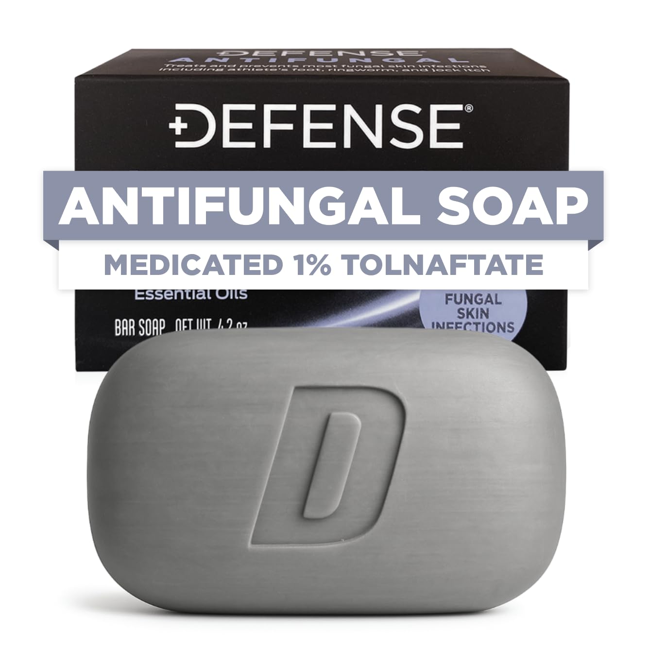 Defense Antifungal Bar Soap | Jock Itch, Ringworm, Athletes Foot, Skin Fungus | Medicated Anti Fungal Treatment (One Bar, No Ca