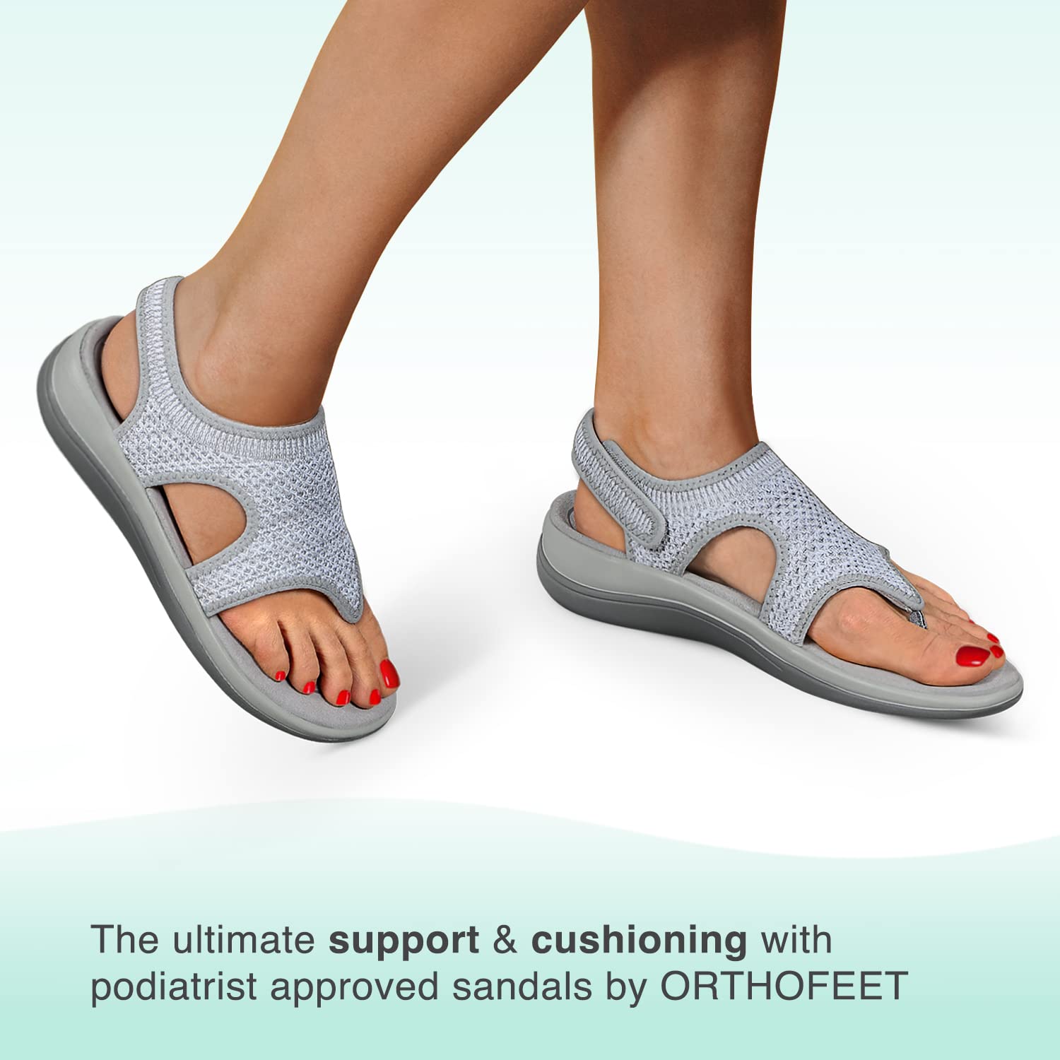 Orthofeet Womens Orthopedic Grey Knit Lyra Sandals, Size 9
