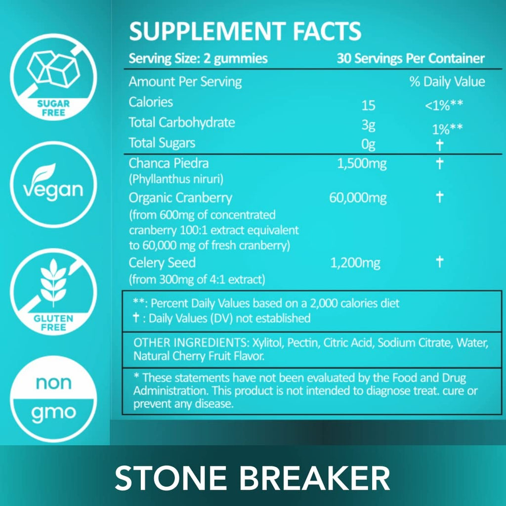 Holistic MD Stone Breaker Chanca Piedra 1,500mg Gummies Kidney Stones Cleanse Gallbladder Formula | Plus Cranberry Extract Might