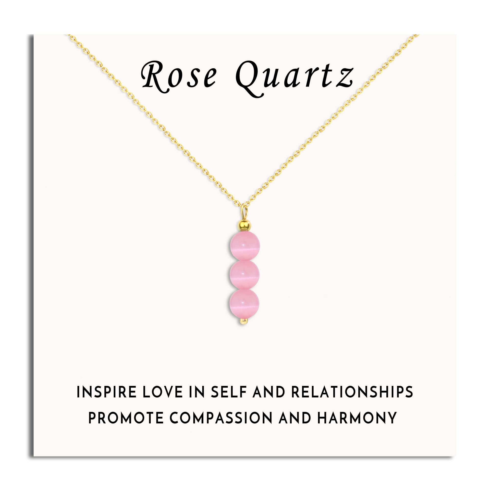 SmileBelle Rose Quartz Necklace Pink Necklace as Valentines Day Necklace, Spiritual Gifts For Daughter Pink Beaded Necklace Rose
