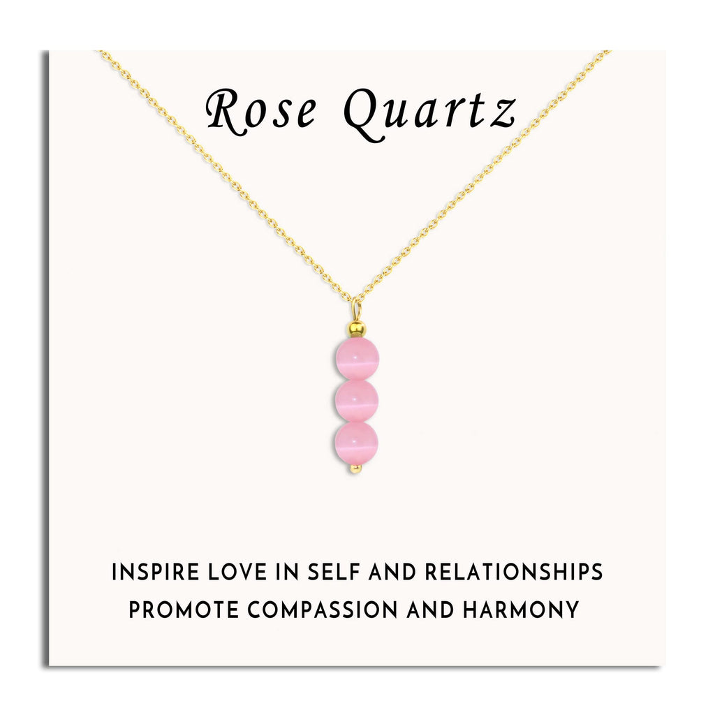 SmileBelle Rose Quartz Necklace Pink Necklace as Valentines Day Necklace, Spiritual Gifts For Daughter Pink Beaded Necklace Rose