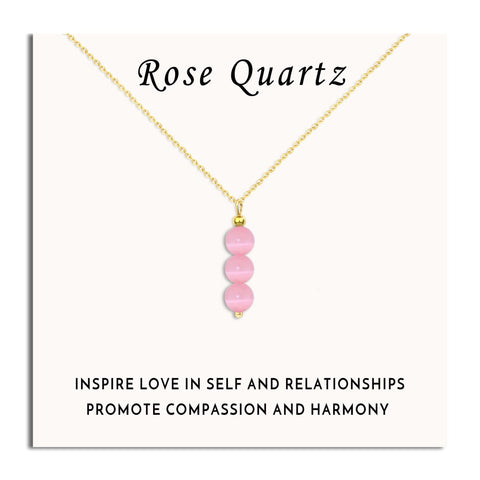 SmileBelle Rose Quartz Necklace Pink Necklace as Valentines Day Necklace, Spiritual Gifts For Daughter Pink Beaded Necklace Rose