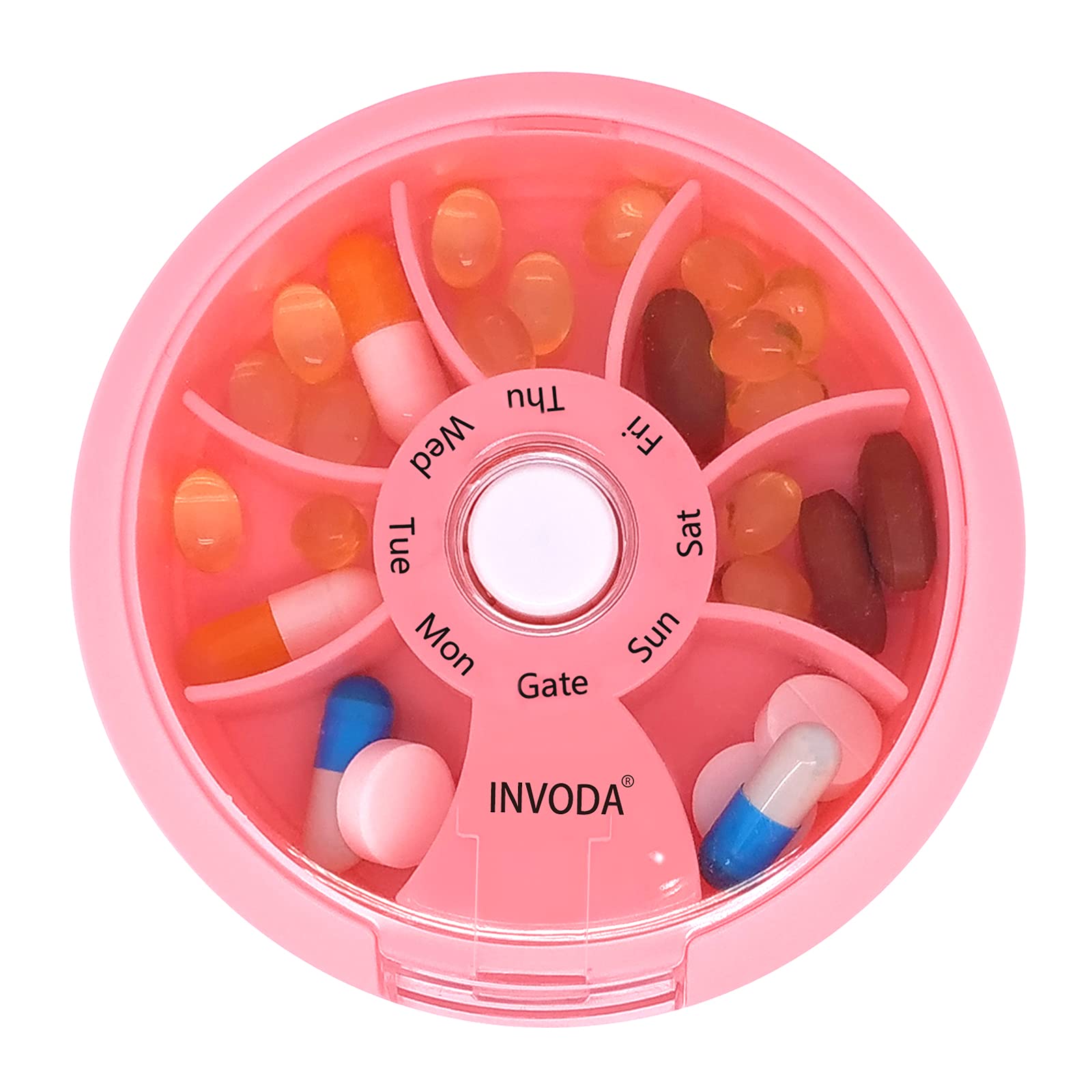 Weekly Pill Container 7 Compartments Daily Pill Box Travel Small Portable Case Fish Oil Supplements Vitamins Organizer (Pink)