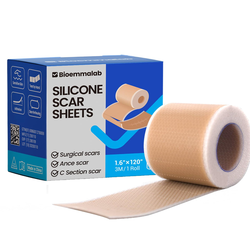 Silicone Scar Sheets Surgical Tape (1.6   x120    Roll) Face Patches Acne Treatment C Section Strips, Skin-Sensitive Medical Gra