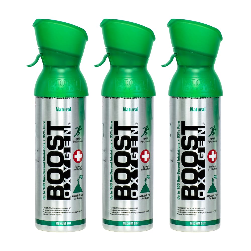 Boost Oxygen 5 Liter Natural Pure Canned Supplemental Oxygen Bottle with Built in Mouthpiece for High Altitudes and Recovery, Na