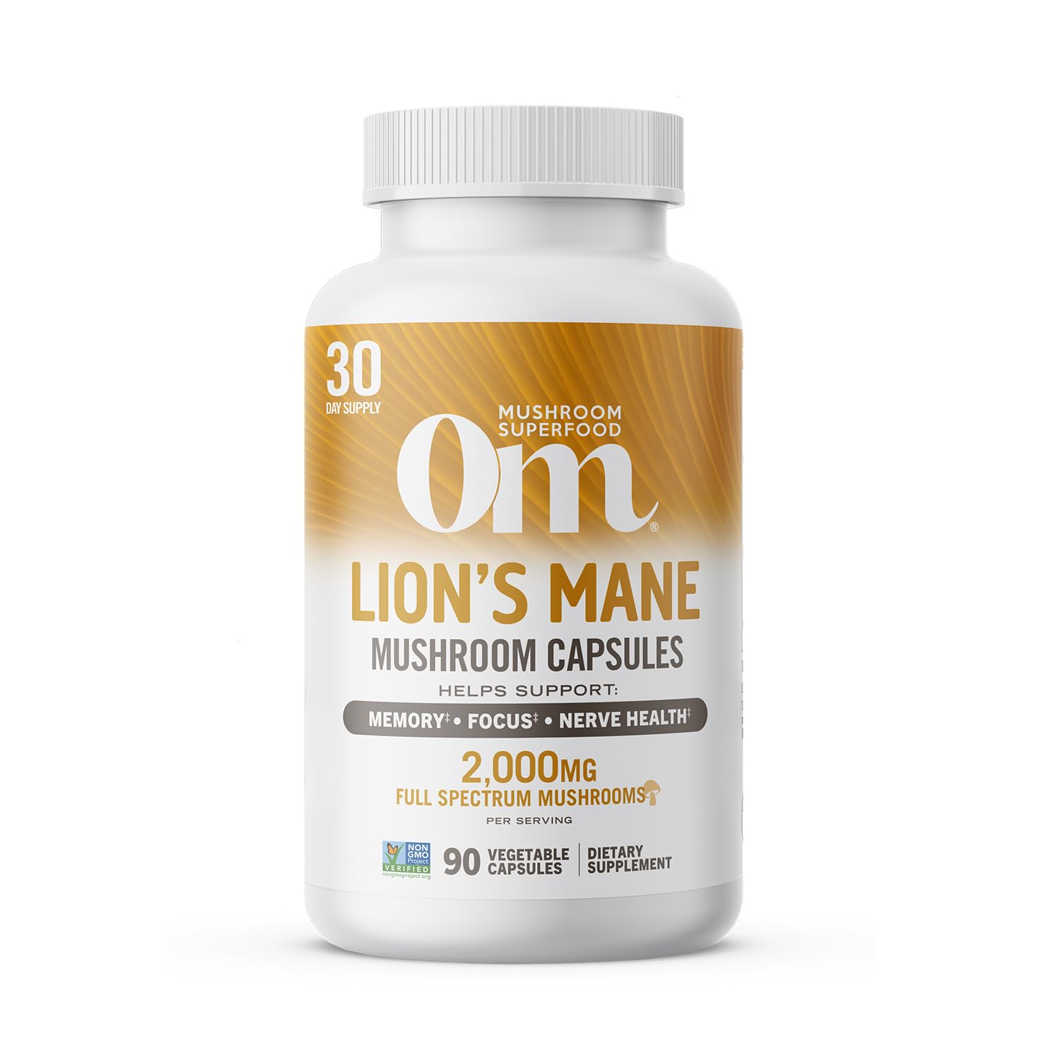 OM Mushroom Superfood Lions Mane Mushroom Capsules Superfood Supplement, 90 Count, 30 Day Supply, Fruit Body and Mycelium Nootr