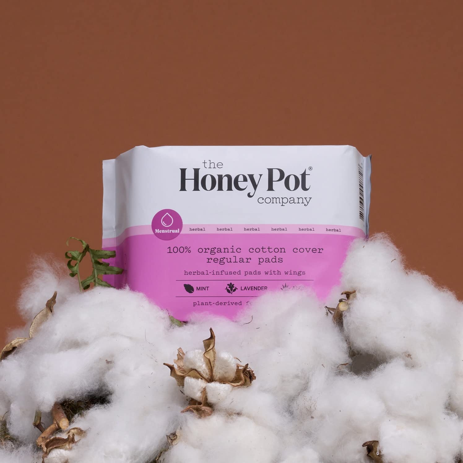 The Honey Pot Company Clean Cotton Regular Absorbency Pads, Herbal-Infused Pads with Wings, Plant-Derived Feminine & Menstrual C