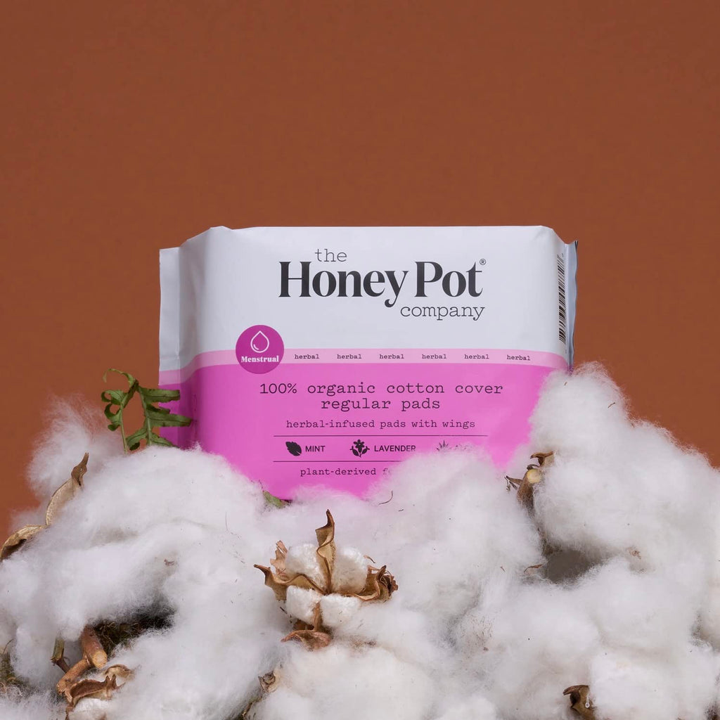 The Honey Pot Company Clean Cotton Regular Absorbency Pads, Herbal-Infused Pads with Wings, Plant-Derived Feminine & Menstrual C
