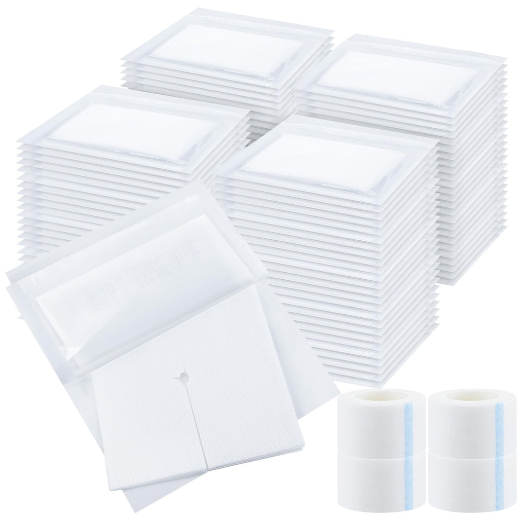 Timgle 400 Pcs 4 x 4 Split Gauze Pads 6 Ply Split Drain Sponge Gauze Non Woven Slit Bandage Sponges with Tape for Wound Care Tub