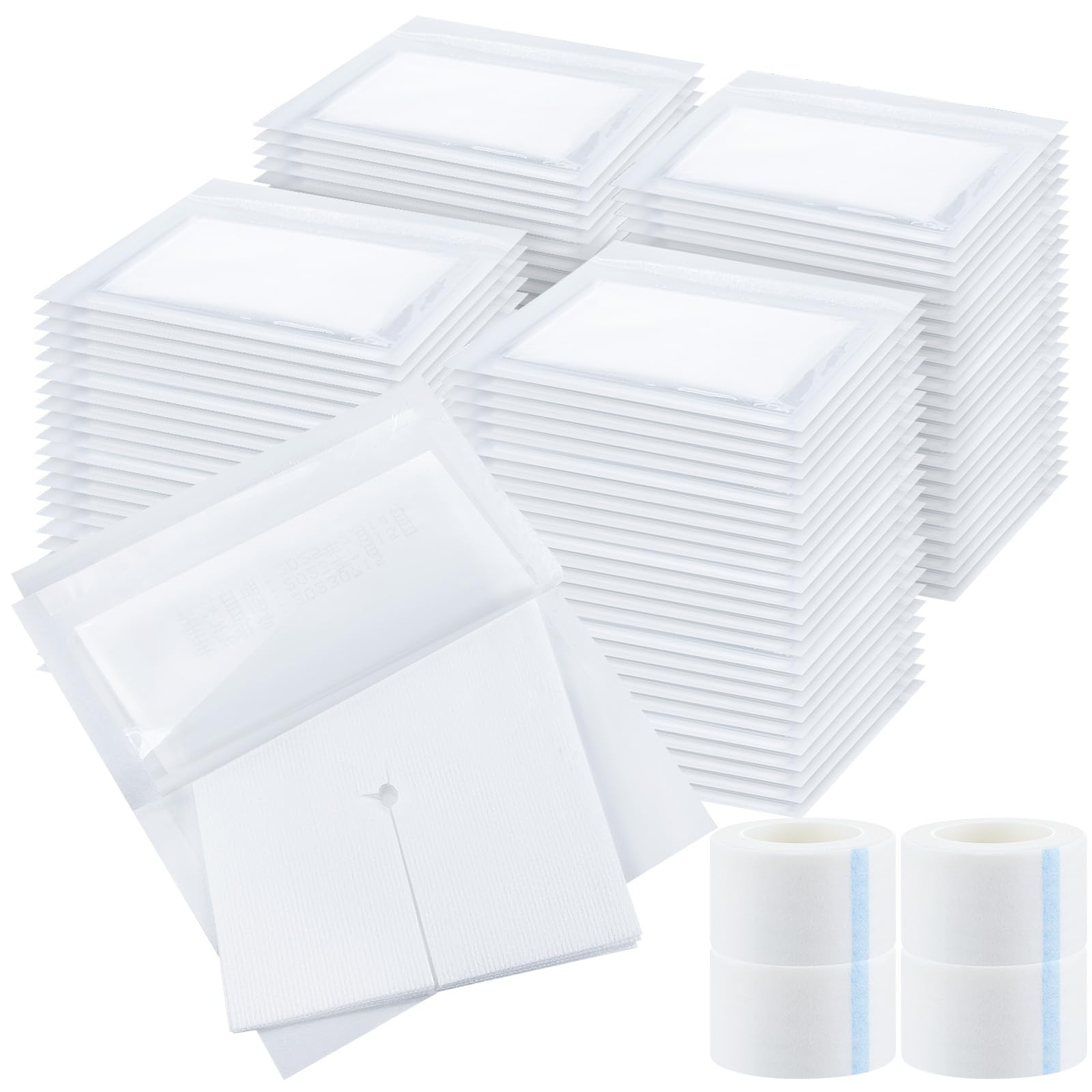 Timgle 400 Pcs 4 x 4 Split Gauze Pads 6 Ply Split Drain Sponge Gauze Non Woven Slit Bandage Sponges with Tape for Wound Care Tub