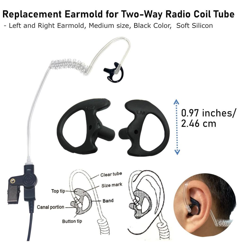 MaximalPower Two Way Radio Left & Right Medium Size Soft Silicon Open Ear Insert Earbud Earmould for Acoustic Coil Tube -Black C