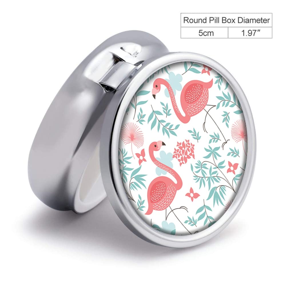 Vintage Floral Pill Box Purse Pocket Small Round Silver Pill Case Decorative Box Metal Medicine Vitamin Pill Organizer Portable