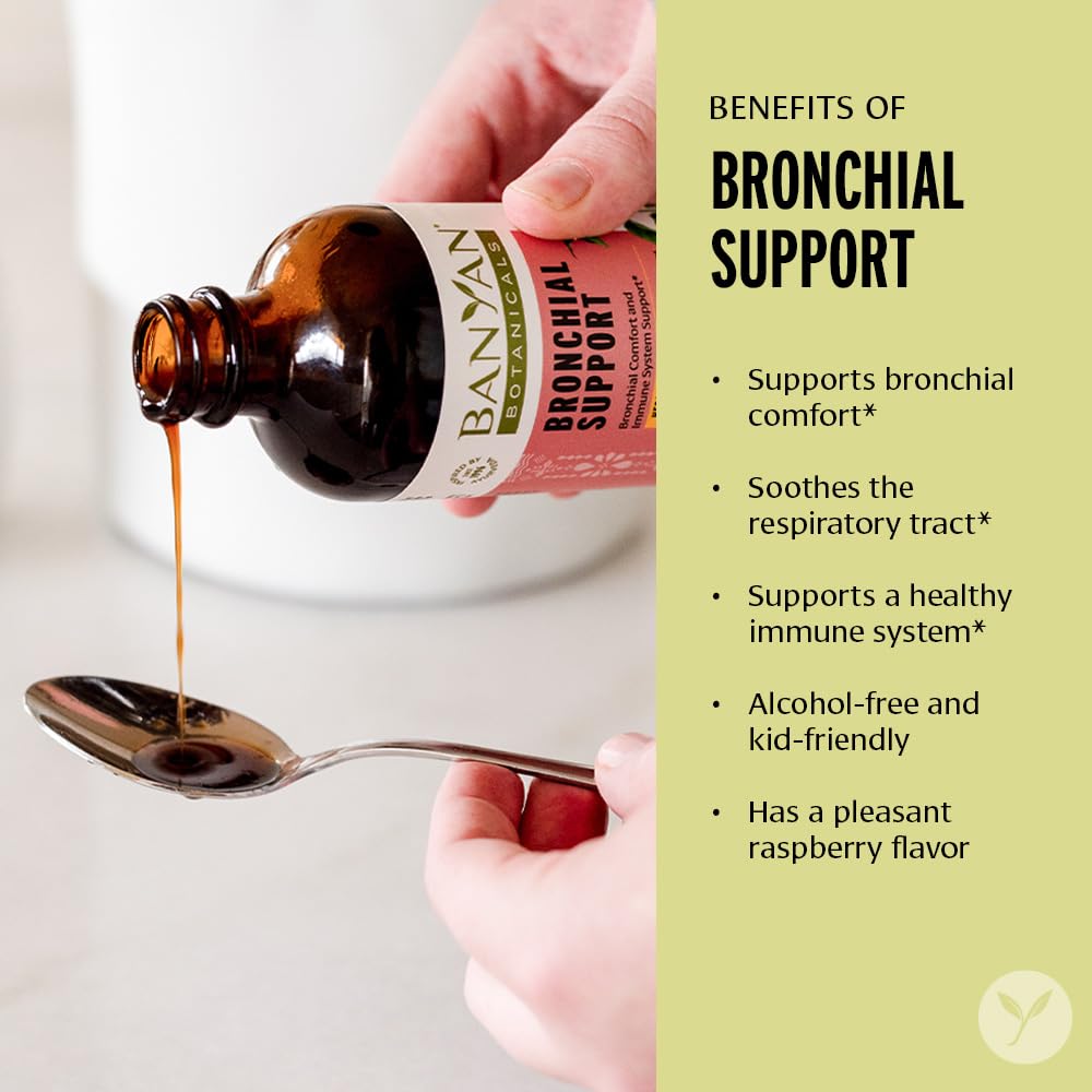 Banyan Botanicals Bronchial Support - Organic Herbal Syrup for Children & Adults - Soothing Respiratory Support Formula with Lic