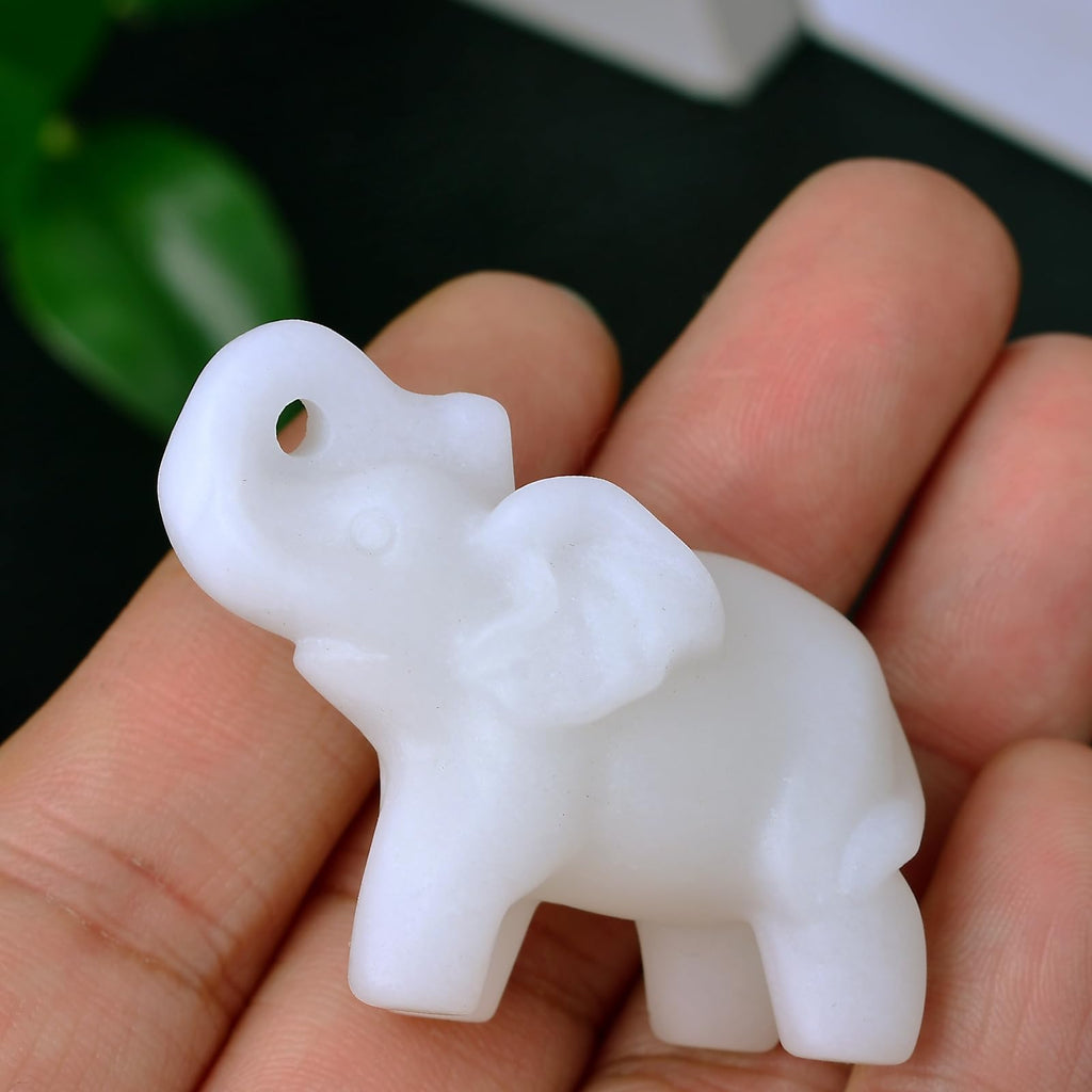 Ytbeoxk 1.8 Inch White Jade Elephant Crystal Decor, Healing Crystal Cute Figurines,White Elephant Gemstones Decorations Statue,