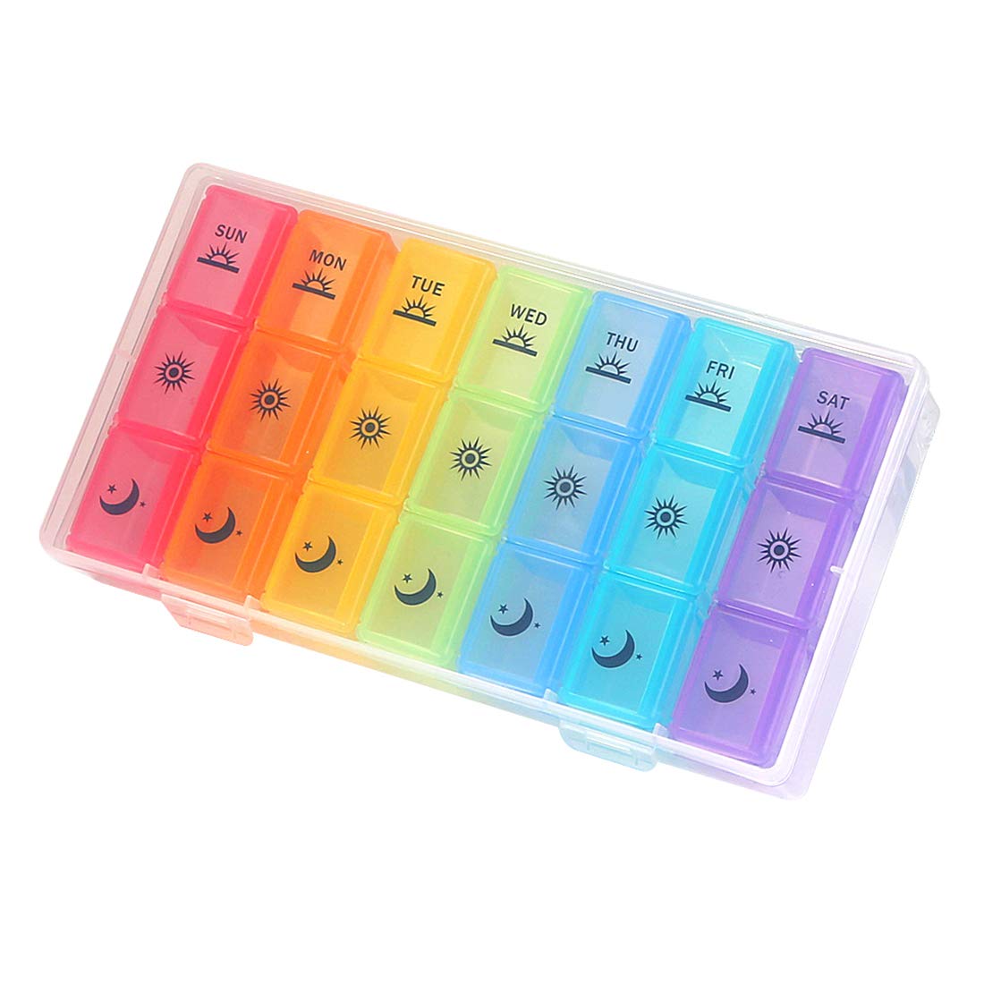 Weekly Pill Organizer,3-Times-A-Day 7 Day Pill Box Large Compartments Moisture-Proof Pill Case Medication Reminder Portable Trav