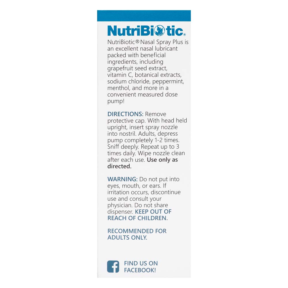 NutriBiotic Nasal Spray Plus | 1 FL OZ Nasal Lubricant Plus Grapefruit Seed Extract, Vitamin C, Peppermint & Botanical Extracts