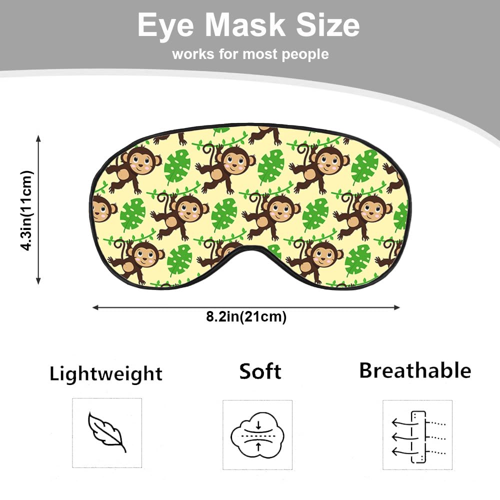 NOHSHE Funny Monkey Silk Eye Mask Sleep Mask Brown Monkeys Animal Green Tropical Leaves Eye Mask with Adjustable Strap Lightweig