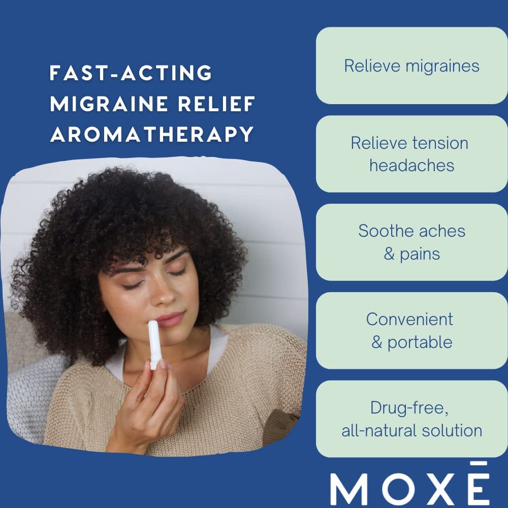 MOXE Migraine Relief Nasal Inhalers, Essential Oils for Headaches & Tension Relief, Portable Aromatherapy, Easy-to-Use, Pure & U