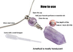 AMOYSTONE 1P Natural Amethyst Necklace Long Chain, Healing Oil Crystals Perfume Necklace Aromatherapy Bullet Shape Pendant Women