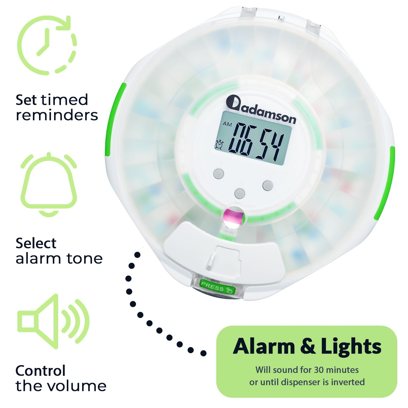 Adamson TimelyMed Smart Pill Dispenser Machine with Alarm + WiFi App Monitoring + 28 Day Medicine Dispenser + Automatic Pill Dis