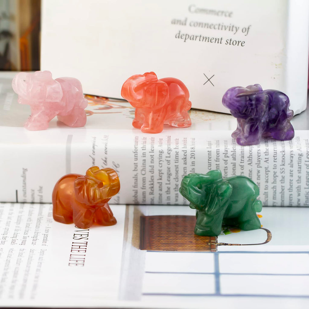 Ouubuuy Natural Crystal Elephant Pocket Guardian Figurine Elephant Statue 1.5 inch for Healing Reiki Spiritual Gift Cute Meditat