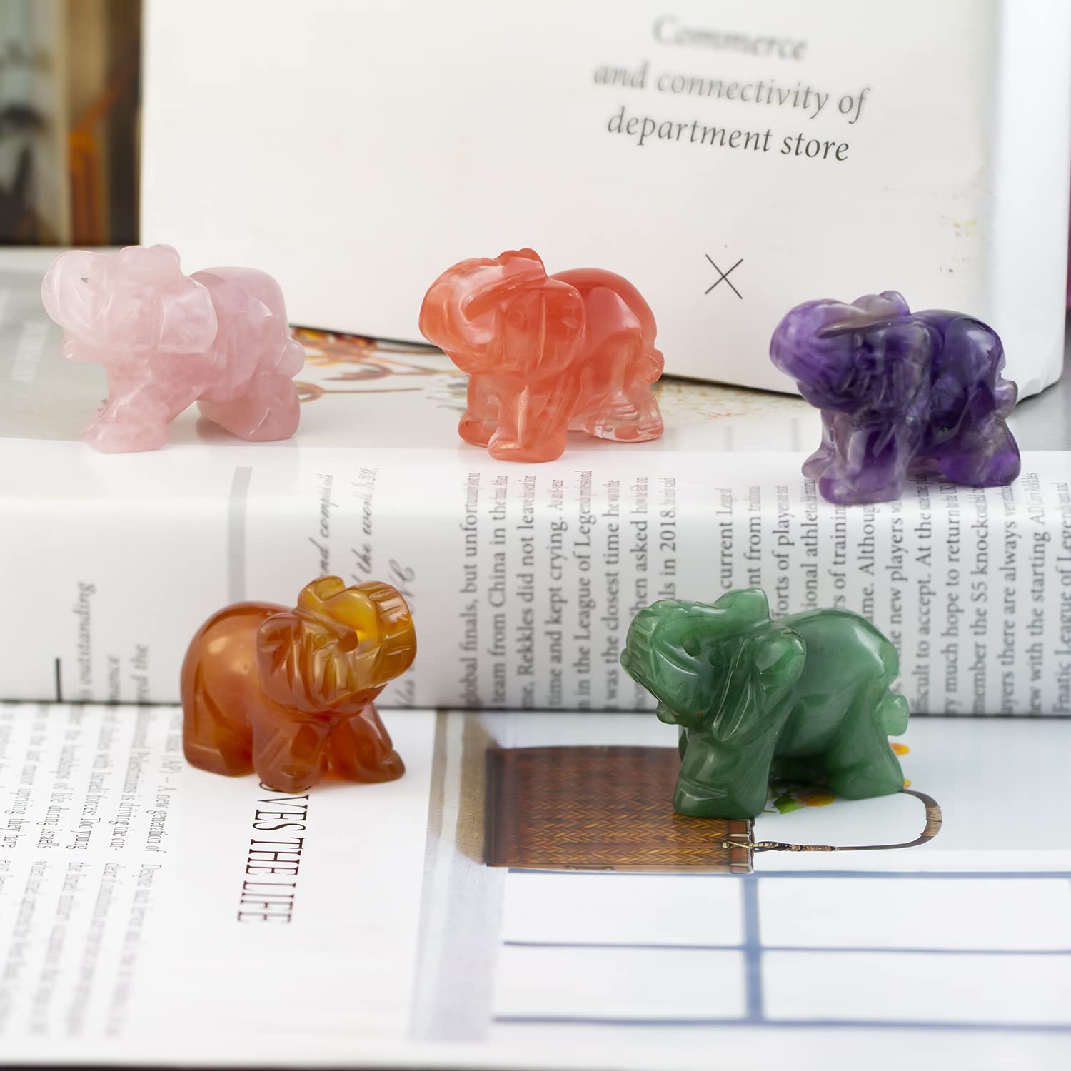 Ouubuuy Natural Crystal Elephant Pocket Guardian Figurine Elephant Statue 1.5 inch for Healing Reiki Spiritual Gift Cute Meditat