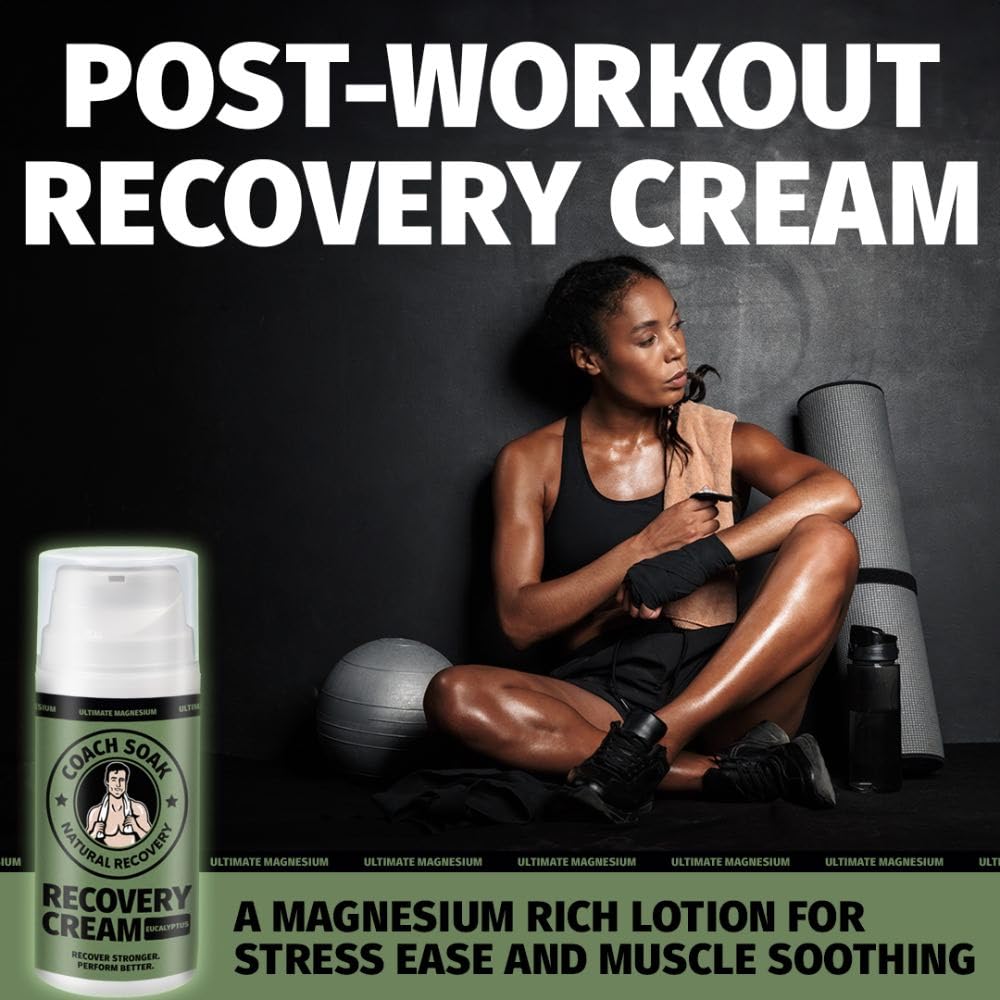 Coach Soak Magnesium Cream with MSM in Pump Bottle - Natural Recovery Cream with Magnesium Chloride & Menthol - Fast-Absorbing f