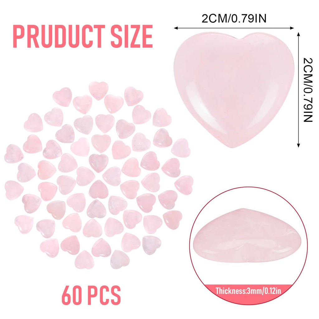 Guiqulai 60 Pcs Rose Quartz Crystals,Heart Natural Polished Crystal,0.8 Inch Mini Healing Stone,Worry Stone Bulk,Love Carved Pal