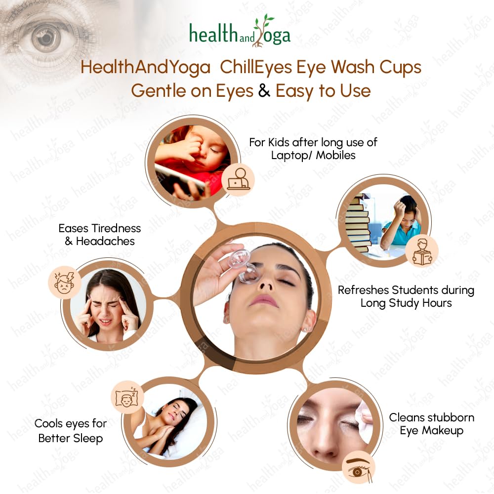 HealthAndYoga ChillEyes Transparent Eye Wash Cups for Effective Eye Cleansing - with Storage Container - Eye Shaped Rim, Snug Fi