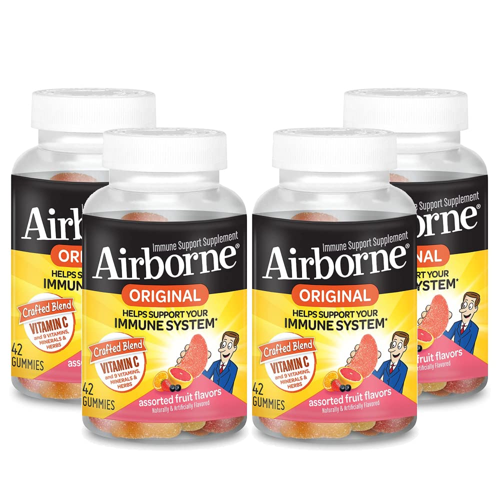 Airborne Vitamin C 750mg (per Serving) - Assorted Fruit Gummies (42 Count in a Bottle), Gluten-Free Immune Support Supplement wi