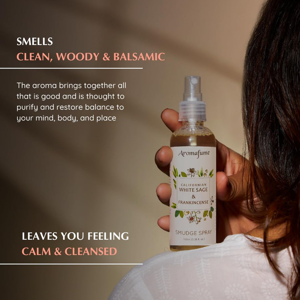White Sage & Frankincense Smudge Spray by Aromafume | 100ml/3.3 oz | Sage Spray for Cleansing Negative Energy & Protection | Non