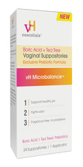 vH essentials Boric Acid and Tea Tree Vaginal Suppositories - Prebiotics Formula with Lactic Acid - PH Balance, Odor Control, Fe