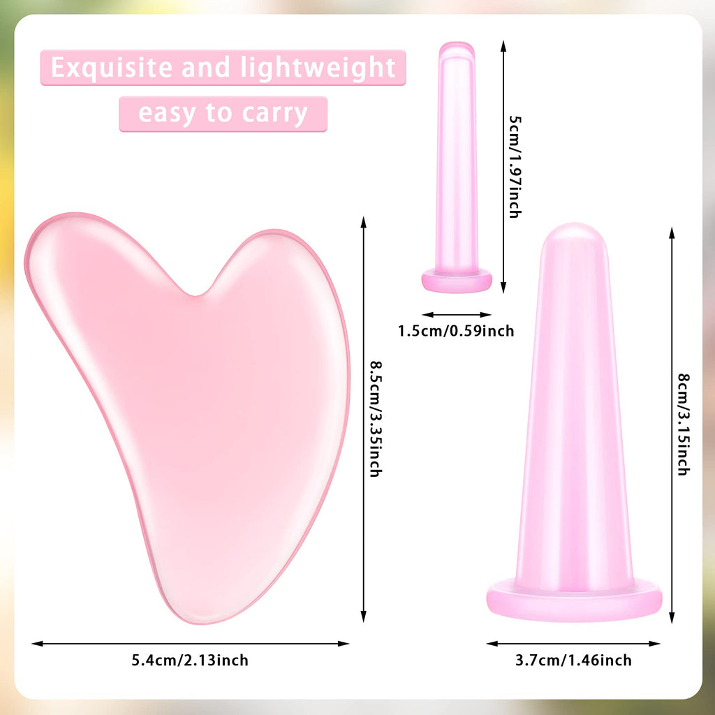 Nuanchu 4 Pieces Facial Cupping Massage Cups & Gua Sha Boards Set, 2 Pcs Gua Sha Massage Tool Facial Tool Heart Shape Guasha Scr