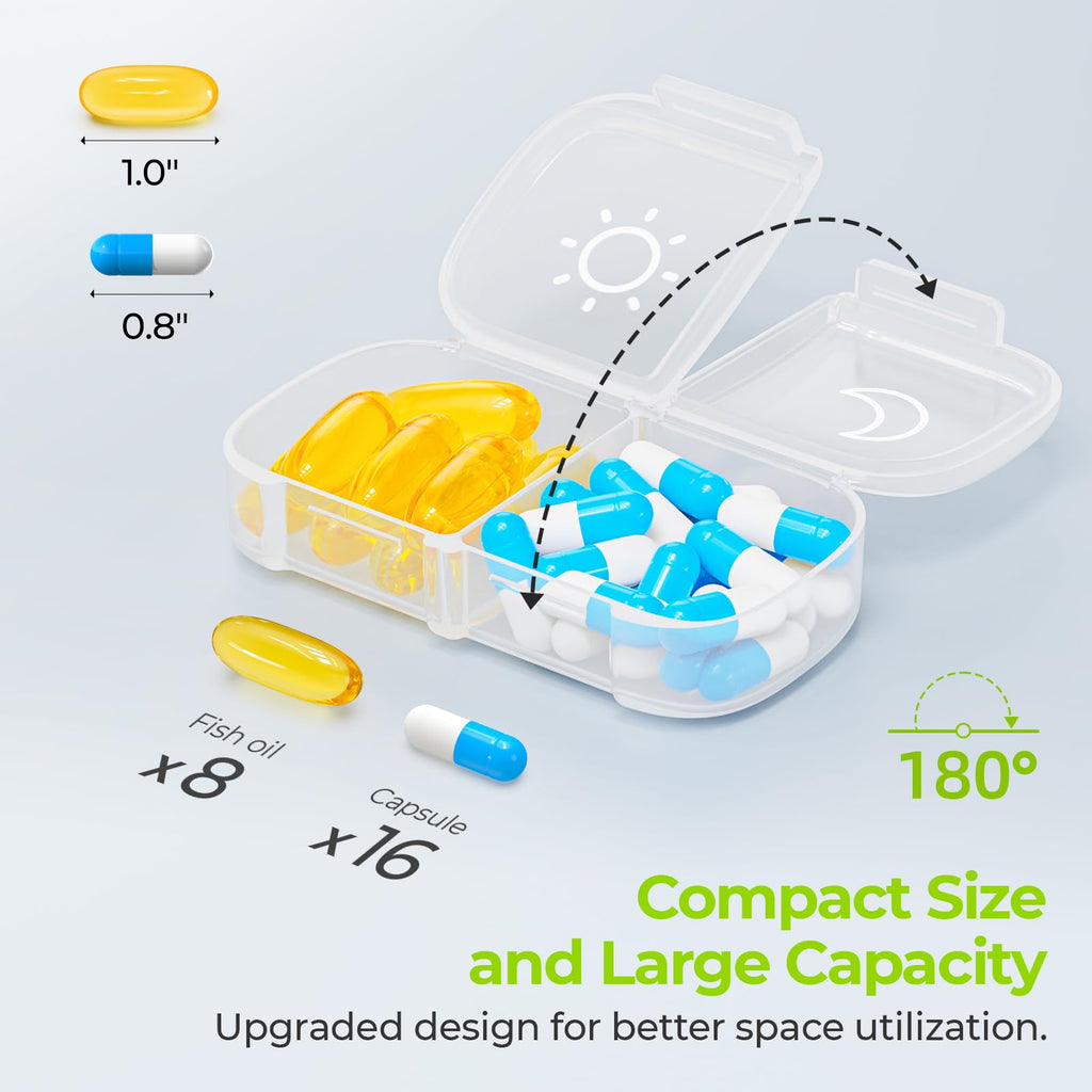 AUVON XL Weekly Pill Organizer 2 Times a Day, Pill Box 7 Day with One-Side Large Openings for Easy to Use, White AM PM Pill Case