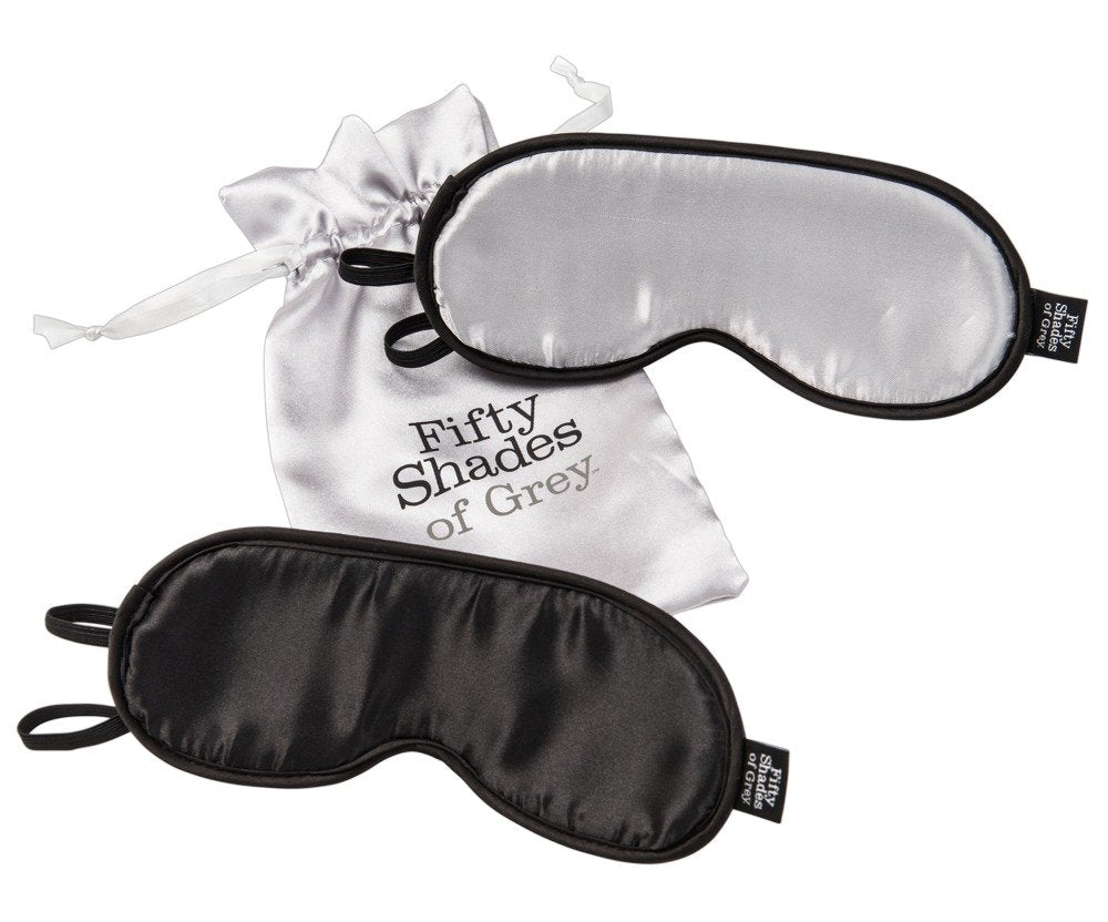Fifty Shades of Grey No Peeking Blindfolds - Silky Satin Blindfolds with Stretchy Elastic Straps - 2 Pack with Satin Bag - Black