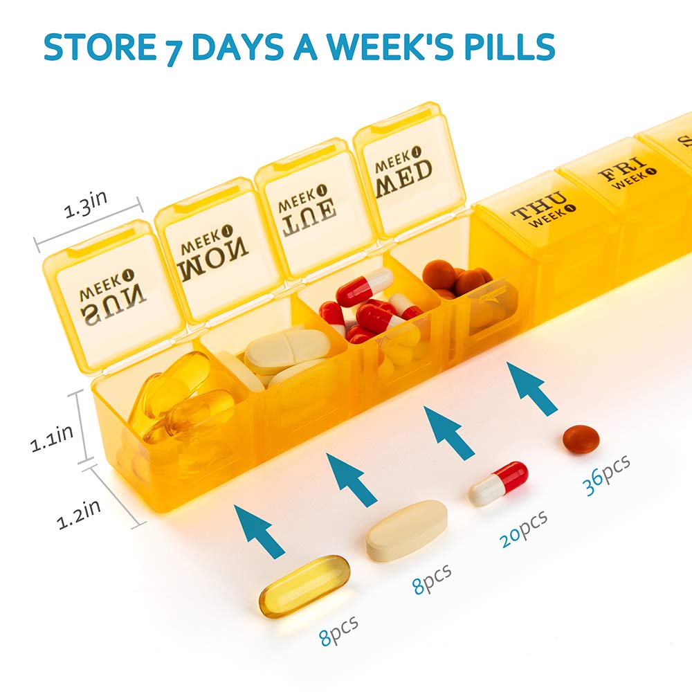 XL Large Monthly Pill Organizer 4 Weeks, 28 Day Pill Box Organizer Weekly, Big Compartment Pill Box with Travel Case, 7 Day Pill