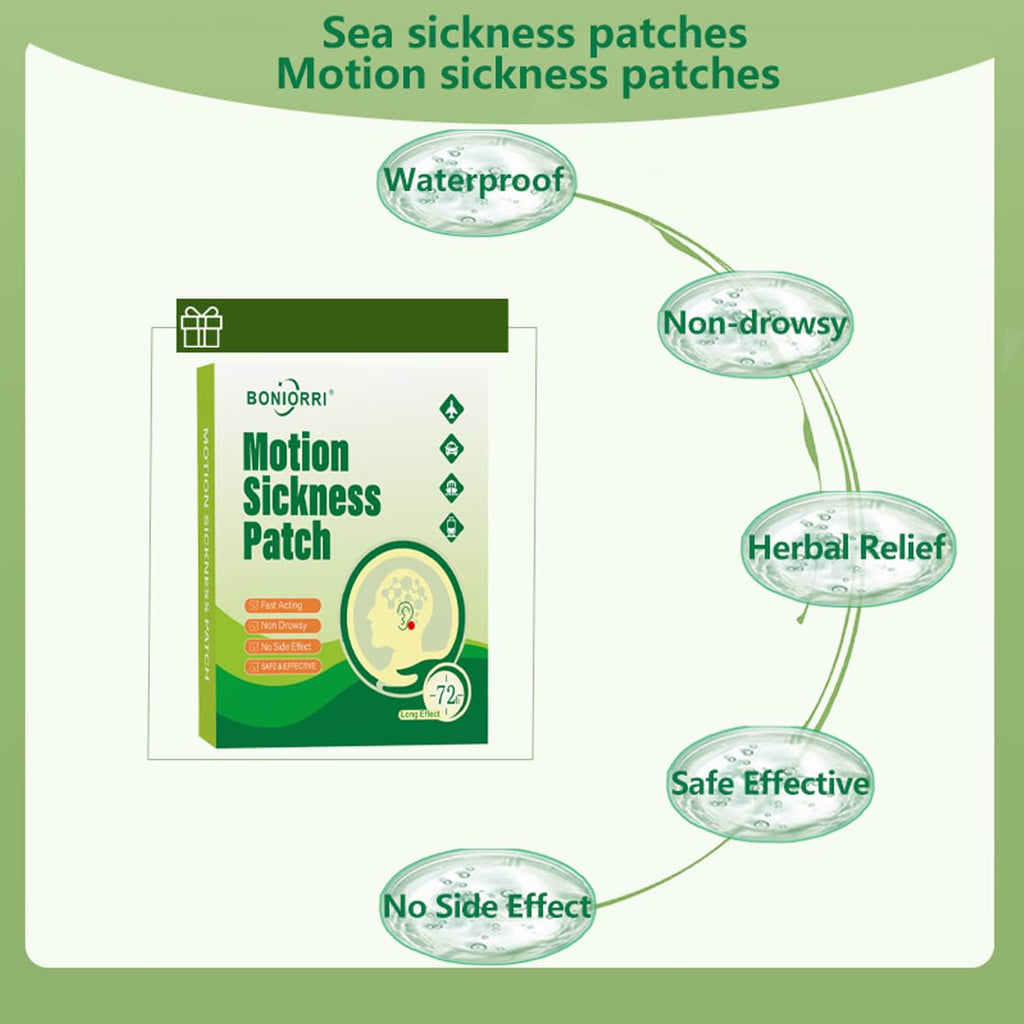 BONIORRI Motion Sickness Patches - Sea Sickness Patches for Cruise, Seasickness Patch Non Drowsy Behind Ear for Car, Sea, Air Si