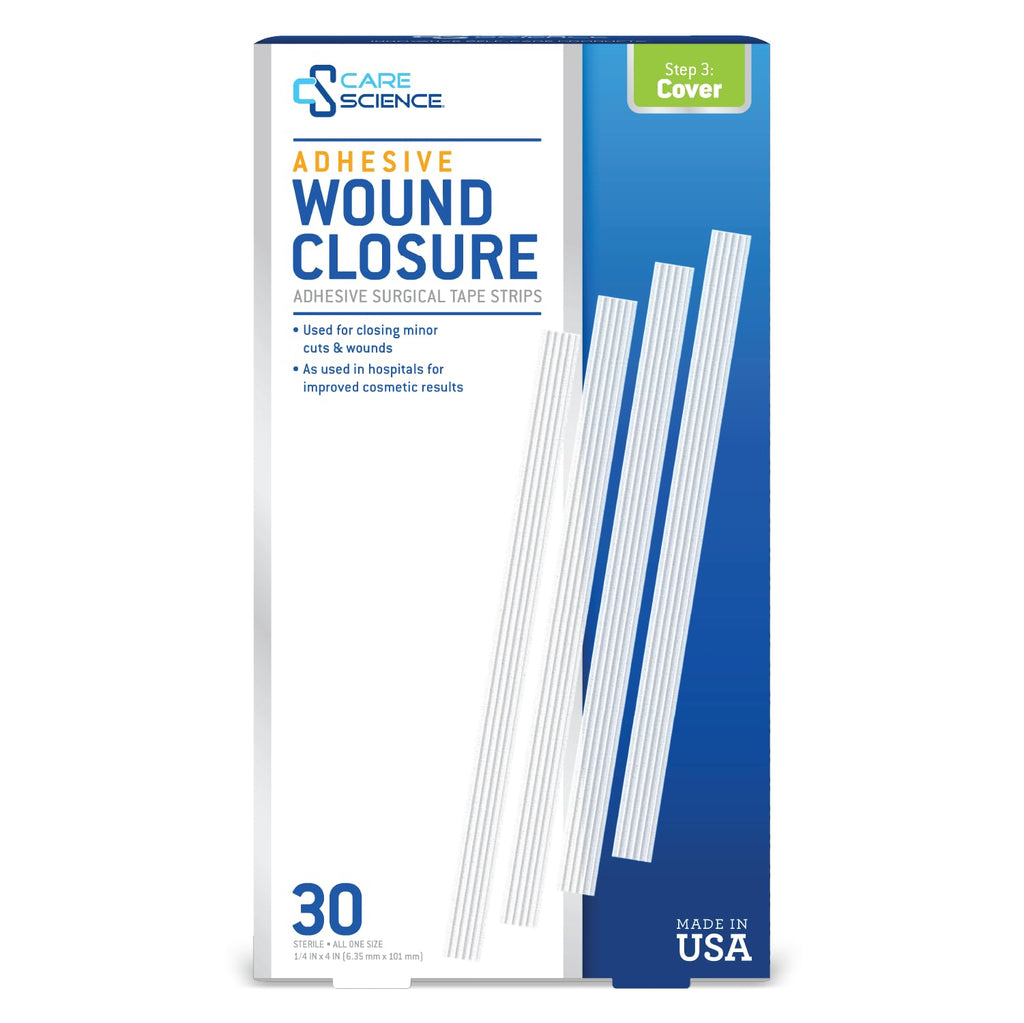 Care Science Adhesive Wound Closure Strips, 1/4 x 4 in, 30ct | Sterile Strips Used for Closing Minor cuts & Wounds