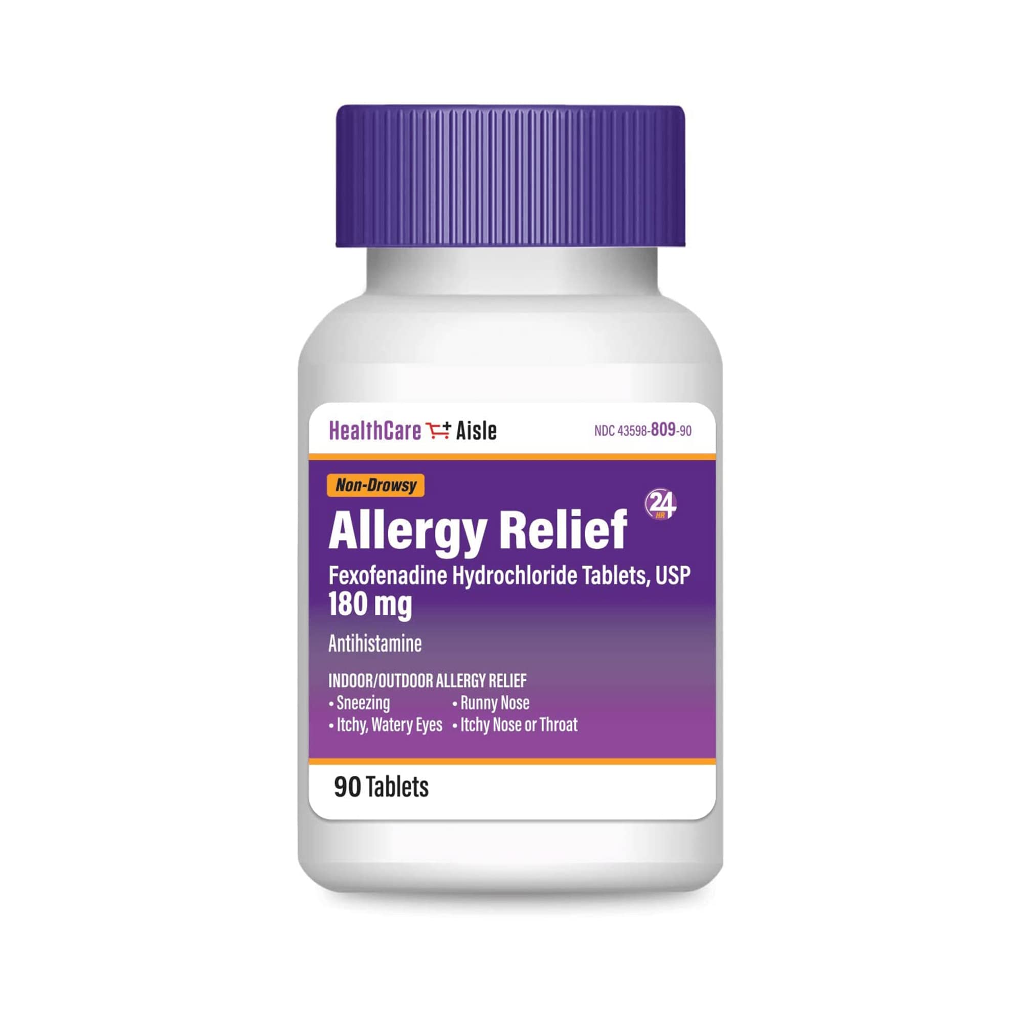 HealthCareAisle Allergy Relief - Fexofenadine Hydrochloride Tablets USP, 180 mg - 90 Tablets - Allergy Medication, Non-Drowsy 24