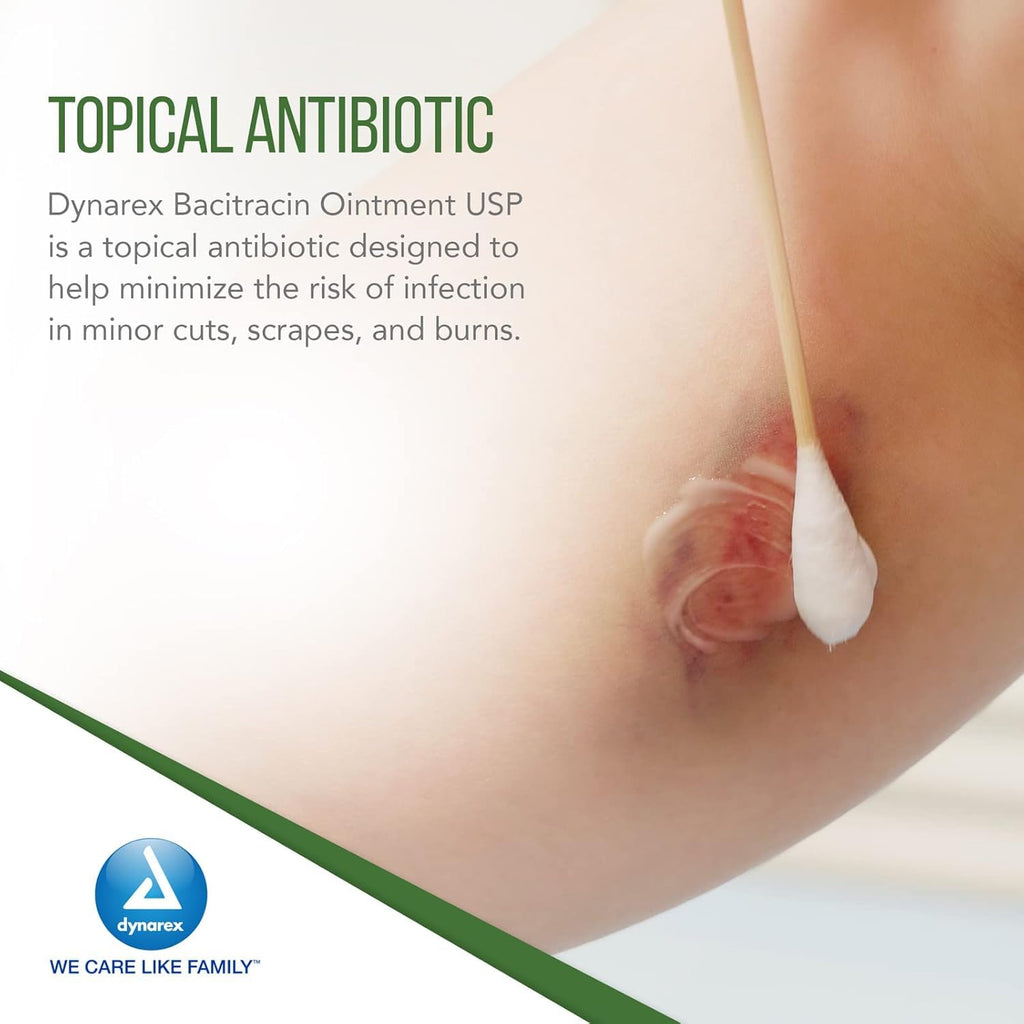 Dynarex Bacitracin Topical Ointment USP - First Response Wound Care Supplies for Minor Cuts, Scrapes & Burns - Helps Keep Wounds
