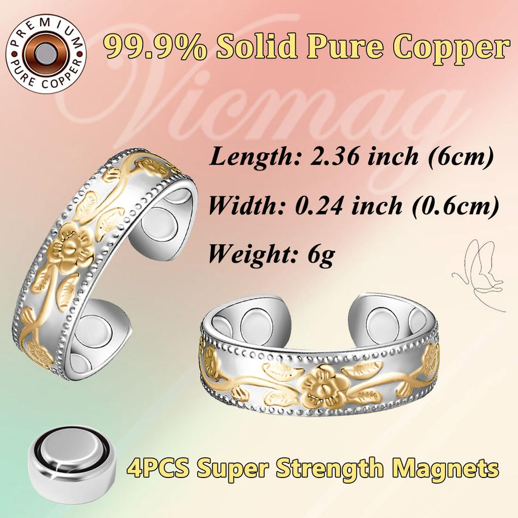 Vicmag Copper Magnetic Rings for Women 99.9% Copper Finger Ring Ultra Strength Magnet Copper Gift Adjustable