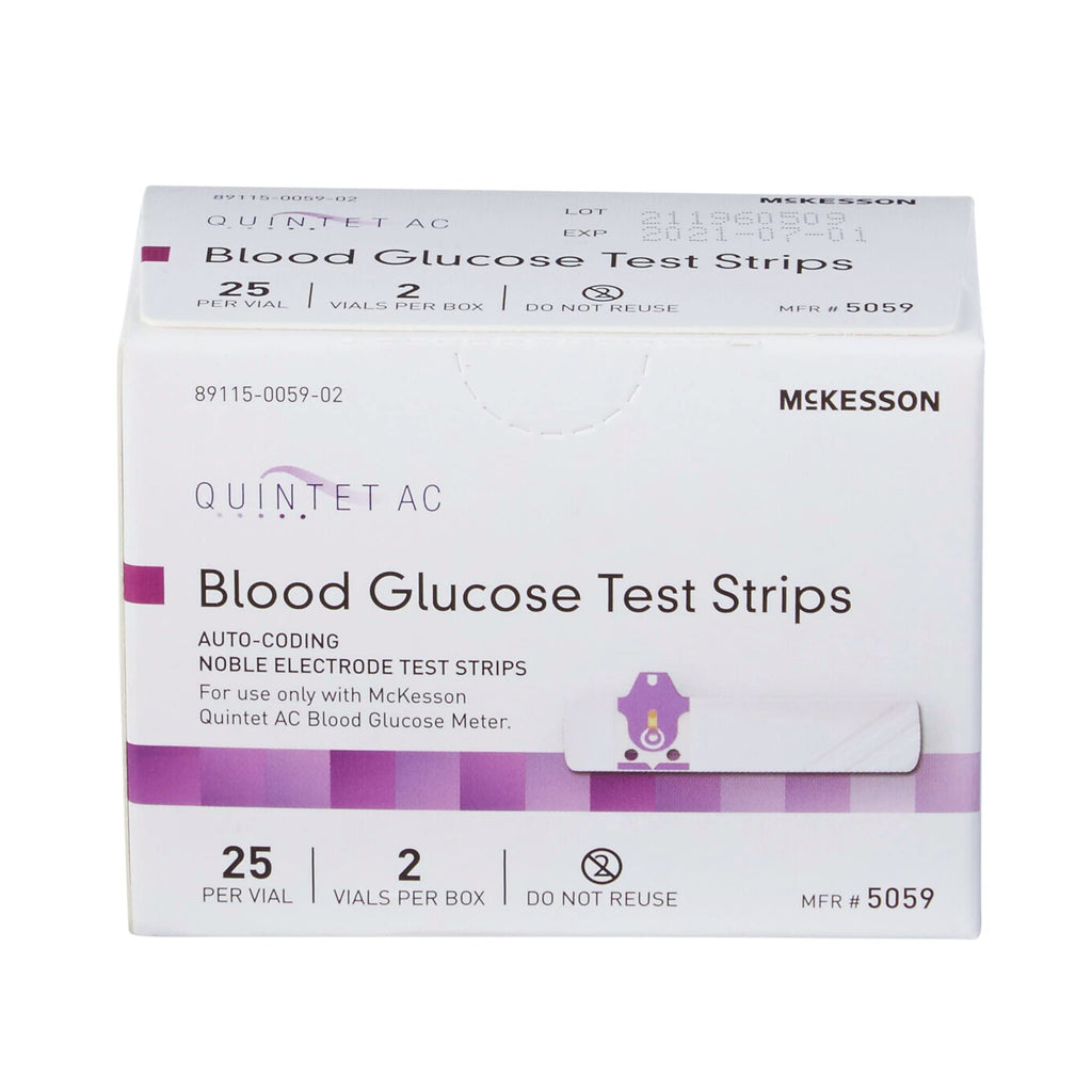 McKesson QUINTET AC Blood Glucose Test Strips - Auto Coding, Noble Electrode Strips, for Self-Testing and Point-of-Care Testing