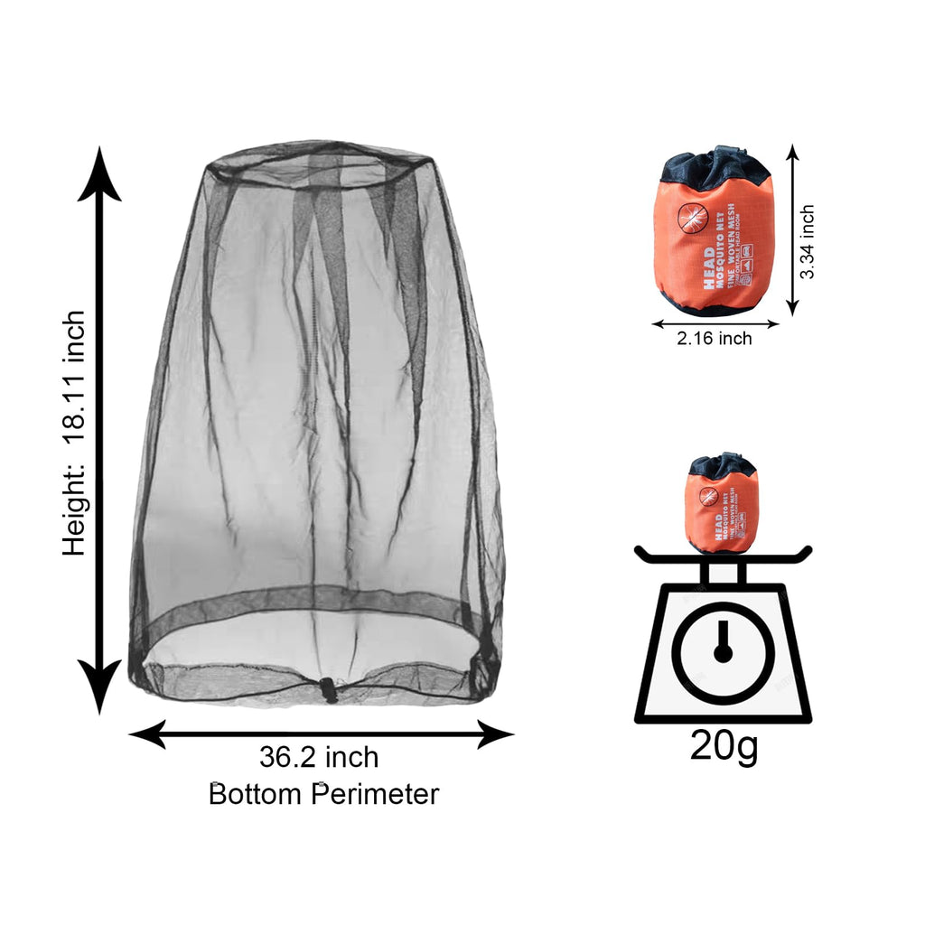 2 Pack Mosquito Head Net Mesh for Insect, Face Neck Fly Netting Hood from Bugs Gnats Noseeums Screen Net for Hiking, Outdoors, F