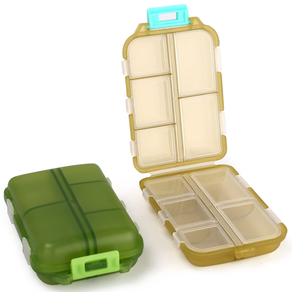 2PCS Cute Pill Organizer, Travel Pill Box, Small Pill Case Container, Medicine Organizer for Purse, with 10 Compartments for Dif