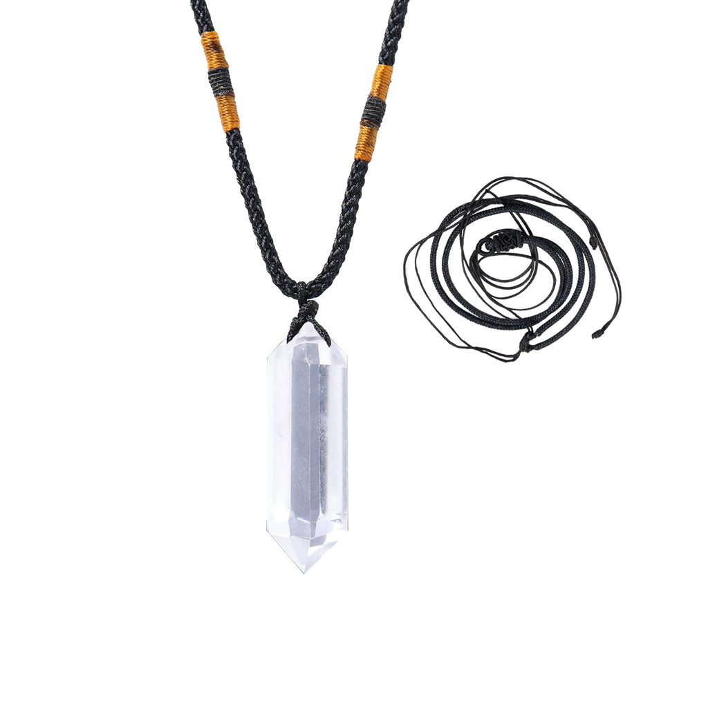 Runyangshi Clear Quartz Healing Crystal Pendants, Double Pointed Natural Crystal Quartz Necklace 6 Faceted Chakra Crystal Wand S